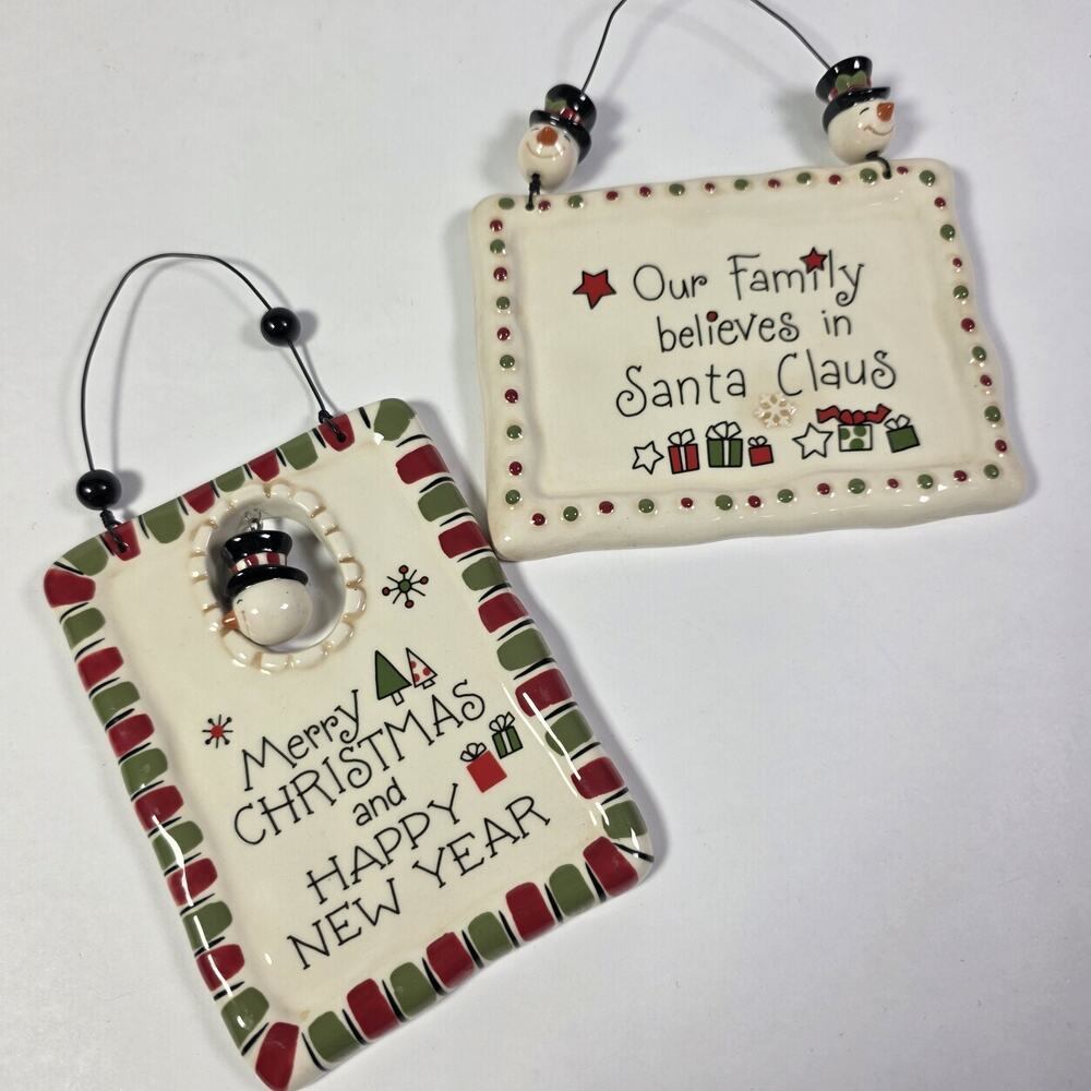 Grasslands Road Ceramic Christmas Hanging Signs Snowman Holiday Plaques Lot 2